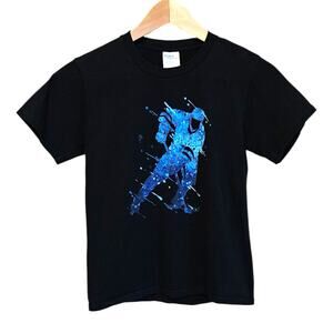 Port & Company Hockey Player Graphic T-Shirt Black Blue Youth Medium